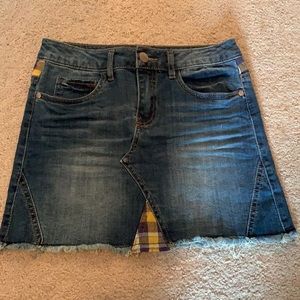 Jean skirt with yellow and purple plaid